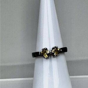 Vintage Twin Yellow Citrine Gemstone Sterling Silver Ring